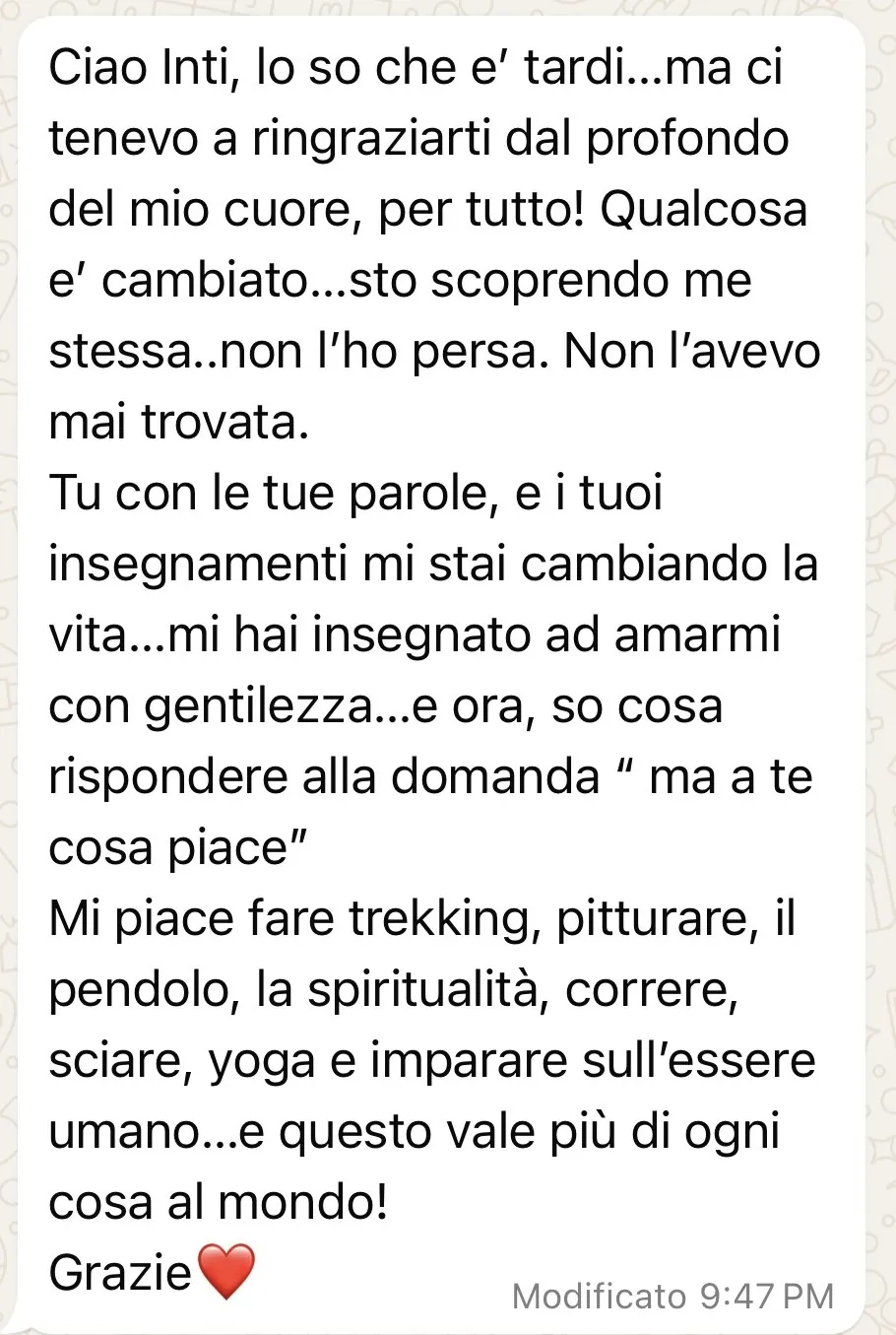 Mensaje de una persona acompañada por Intissar